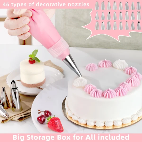 138 Piece PINK Baking Kit   Complete Cake Decorating Set   Russian Nozzles  Silicone Bags   Tools