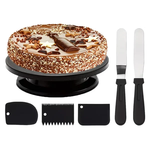 my-11134207-820lb-mleqtxfn7vuq2f.webp 6PCS Cake Turntable Set with Spatulas Scraper Black Rotating Stand for Smooth Frosting Baking Tools