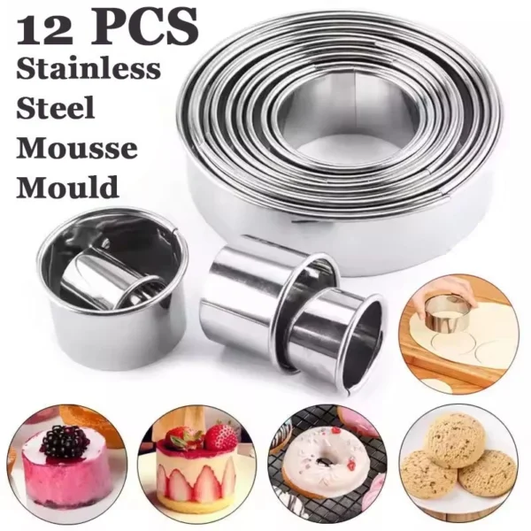my-11134207-820ld-micp5mhmgd1f8f.webp 12pcs Set Stainless Steel Round Cutter Cookie Moulds Mousse Cake Ring Biscuit Cutting Baking Tools