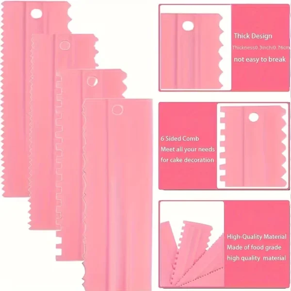 my-11134207-820le-mjdnaw0zlssg95.webp 4PCS Cake Scraper Smoother Set Food Grade Plastic Icing Spatula for Fondant Baking Decorating Tools