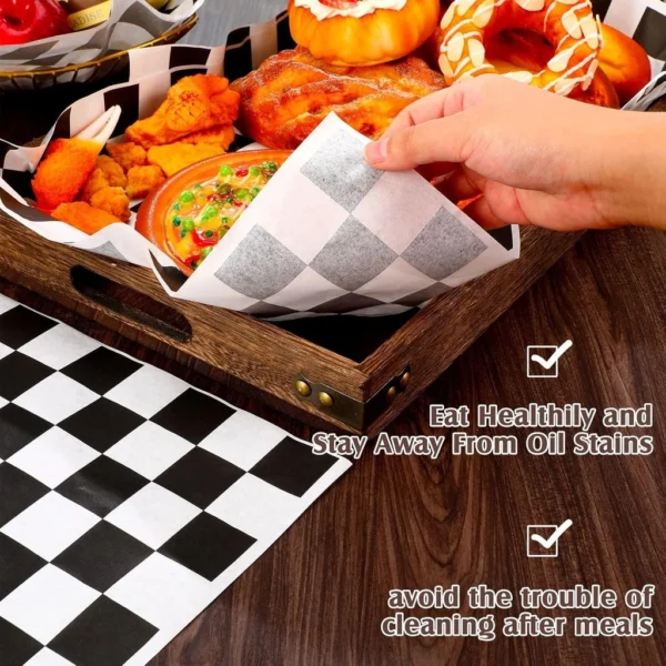 50PCS Checkboard Food Grade Wax Paper Food Wrapping Paper Fried Food Anti Oil Pad Paper Baking Paper