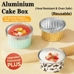 sg-11134201-81zwk-mijvmjn3dm2pa7.webp 50PCS Aluminium Foil Cake Box with Cap Reusable Baking Pudding Cake Mould Air Fryer Cupcake Cup