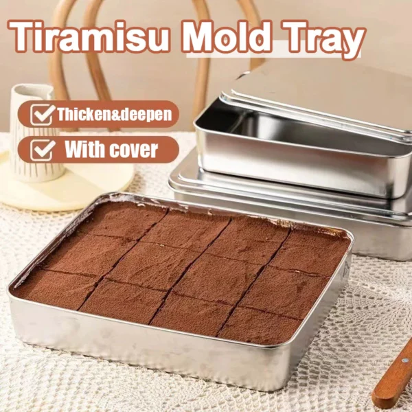Stainless Steel Container Tiramisu Tray with Lid Cake Shaping Container Home Dessert Baking Tools