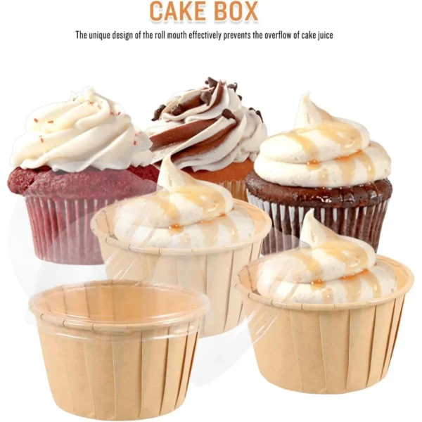 50PCS Cupcake Cup with Cover Greaseproof Cupcake Liners Natural Colour Muffin Baking Cups for Party