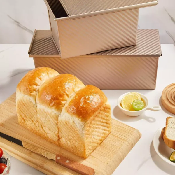 Loaf Pan with Lid  1lb Dough Capacity Non Stick Bakeware for Baking Bread  Carbon Steel Corrugated Bread Toast Box Mold